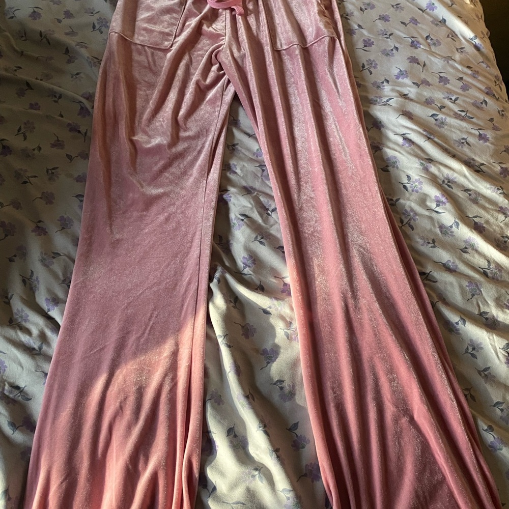 Pink Velvet Wide-Leg Pants